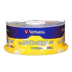 Verbatim DVD+RW Blank Discs 4.7GB 4X Recordable Discs - 30pk Spindle 94834,Silver