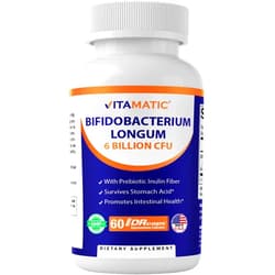 Vitamatic Bifidobacterium Longum 6 Billion CFU per DR Capsule - 60 Count - Promotes Intestinal Health - Made with Prebiotic Inulin Fiber