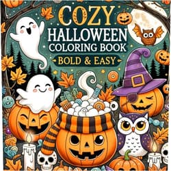 BWB Publishing Halloween Coloring Book Bold and Easy: 50 Cozy and Spooky, Big and Simple Designs for Relaxation.Fun Large Print Coloring Pages with Thick Lines for Adults and Kids