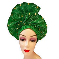QliHut Luxury Nigerian ASO Oke Headtie Already Made African Headtie Women Headbands Head Wrap Turban Cap Auto Gele Headties Femme Headscarf Headgear Sewing Fabric for Party (Green)