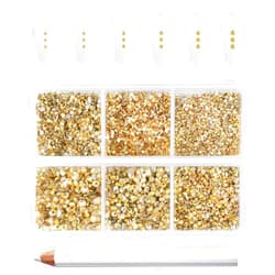Beadsland 7200pcs Flatback Rhinestones,Gold Rhinestones Nail Gems Round Crystal Rhinestones for Crafts,Mixed 6 Sizes with Wax Pencil Kit, SS3-SS10,Metal Sunlight
