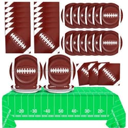 Qyeahkj Football Birthday Party Supplies Serves 24 Football Party Paper Plates Napkins Set Sports Tablecloth Tableware Kit for Baby Shower Decorations Kids Boys Girls