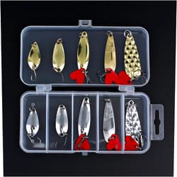 OriGlam 10pcs Fishing Spoons Metal Lures Kit with Hook Tackle Box, Spoons Hard Fishing Lures, Metal Fishing Lure, Metal Fishing Sequin Lures Baits for Trout, Panfish, Bass