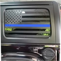 AHPATLJ Rear Side Window American Flag Decal Fits Jeep Wrangler JL JLU 2018 2019 2020 2021 2022 2023 Black USA Vinyl Stickers for Back Window Glass,Precut Exterior Accessories 4 Door(Thin Blue Line)