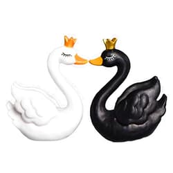 Kopida 2 Piece Crown White Swan Black Swan Figurine Animal Miniature Statue Micro Landscaping Little Figurine Resin Crafts Figure Ornament Miniatures