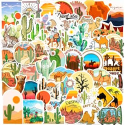PIGBIT 50Pcs Arizona Western Country Desert Stickers,Aesthetic Cactus Camel Travel Adventure Stickers for Laptop Water Bottle Luggage Scrapbook