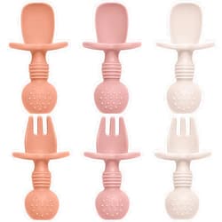 Eascrozn 6 Pack Baby Spoons and Forks Set, Silicone Baby Spoons Self Feeding 6 Months for Toddler Utensils,BPA Free, Baby Led Weaning Supplies Feeding Essentials,Dishwasher and Boil Safe