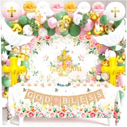 JOPHMO Baptism Party Decorations Mi Bautizo Party Supplies First Communion Decor Boys Girls Baby Shower Christening Decorations God Bless Backdrop Tablecloth Banner Balloons Garland (Baptism-04)