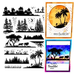 GLOBLELAND Landscape Silhouette Clear Stamps for Cards Making Scenery and Animals Clear Stamp Seals Transparent Stamps for DIY Scrapbooking Photo Album Journal Home Decoration