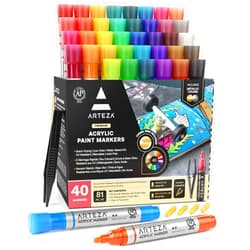 ARTEZA Acrylic Paint Markers, Set of 40 Acrylic Paint Pens in Assorted Colors, Art Markers for Glass, Pottery, Ceramic, Plastic, Rocks, and Canvas