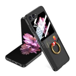 MOAITO for Samsung Galaxy Z Flip 6 Case with Wrist Band Ring, Ultra Thin Hard PC Back 9H Glass Camera Lens Protector Shockproof Cover (Black)