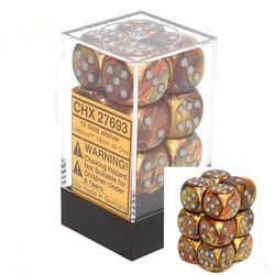 Chessex Dice d6 Sets: Lustrous Gold with Silver - 16mm Six Sided Die (12) Block of Dice