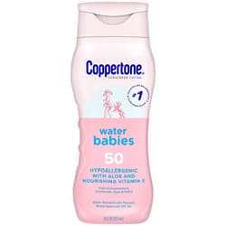 Coppertone Water Babies Sunscreen Lotion SPF 50, Pediatrician Recommended, Water Resistant, 8 Fl Oz Bottle