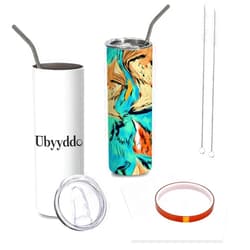 Ubyyddo Vacuum Insulated Coffee Mugs, Sublimation Blanks Straight Skinny Tumbler Cup with Lid, Straw