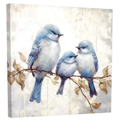 DOARTDO Bird Canvas Wall Art Love Birds Painting Blue and Gray Bird Pics Tree Branches with Flowers Artwork for Home Decor Frame (Bird - 3,12.00