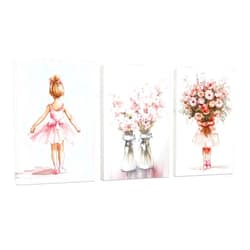 SWQYLB Ballerina Prints Wall Art Ballet Dancer Poster Little Girl Dancing Pictures Pink Flower Canvas Painting Pink Girl Bedroom Dance Room Decor Framed (12
