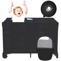 Elefama Blackout Cover for Pack N Play Blackout Tent Travel Crib Canopy Blackout Cover Breathable Stretchy Portable Blackout Crib Tent Cover for Pack and Play Snooze Shade Baby Toddlers Travel