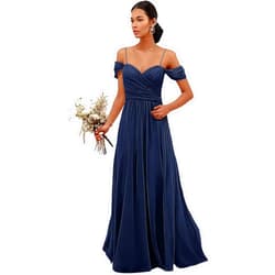 GATMAHE Off Shoulder Bridesmaid Dresses for Women Wedding Chiffon Ruched Long Formal Dress