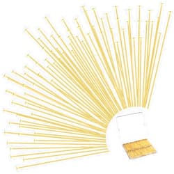 Sureio 500 Pieces Flat Head Pins for Jewelry Making 2 Inch Straight Head Pins Metal End Headpins DIY Head Pin Findings with Plastic Box for Craft Earring Bracelet Necklace Pendant Supplies (Gold)