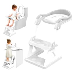 BOSEDSANG 2 In 1 Potty Training Toilet Seat & Toddler Step Stool, Bottom Triangle Stability Toddler Toilet Seat, Adjustable Step & Seat Height Potty Seats for Toddlers Boys Girls (Grey)