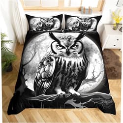 Feelyou Owl Bedding Set 3D Boho Owl Duvet Cover Set for Kids Boys Girls Boho Exotic Style Comforter Cover Moon Safari Bird Animal Print Decor Quilt Cover Room Decor 3Pcs Queen Size,Zipper