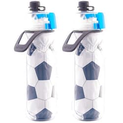 O2COOL Mist 'N Sip Misting Water Bottle 2-in-1 Mist And Sip Function With No Leak Pull Top Spout Reusable Sports Water Bottle - 20 oz (2 Pack Soccer)