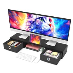 WESTREE Dual Monitor Stand Riser with Two Drawers, Extra Large Storage Monitor Stand for 2 Monitors, Desktop Oraganizer Stand for Computer,Laptop,Screen,Printer,TV