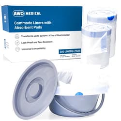 AWD Medical Commode Liners with Absorbent Pads - Adults Commode Bag Compatible with Most Toilets - Portable Commode Liners with Gel Pads - Disposable Bedside Toilet Liner Bags for Adult Potty Chair - 100-Pack