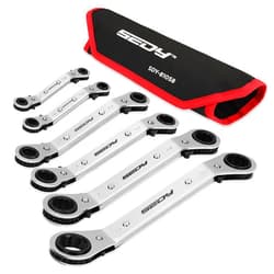 SEDY Metric Ratchet Box Wrench Set - 6-Piece Ratcheting Head Reversible Double Offset Wrenches Socket Spanner Tool Adjustable Direction Box End Stubby Handle Angle Head