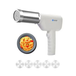 WISHSKY 2024 New Handheld Electric Pasta Maker, 5-in-1 Cordless Pasta Machine, Portable Noodle Maker with Molded Noodle Molds, Cutters and Sausage Stuffing Tube, Electric Pasta Maker for Home Use ﻿