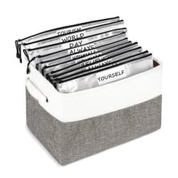Bfttlity Board Game Storage Include Storage Basket and 10 Zipper Bags Board Game Organizer with DIY Stickers and Double-Sided Adhesive Dots for Travel, Office and Home Organization (Gray)