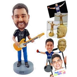 MyCustomBobblehead.com Custom Bobblehead Casual Dude Playing his bass Guitar Wearing Nice Shoes - Musicians & Arts Strings