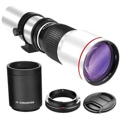 BM Premium High-Power 500mm/1000mm f/8 Manual Telephoto Lens for Canon EOS 80D, 90D, Rebel T3, T3i, T5, T5i, T6i, T6s, T7, T7I, T8I, SL3, 60D, 70D, 5D, EOS5D IV, 6D II, 7D II SLR Cameras - White