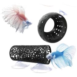 TSEWA 2 PCS Betta Fish Tunnel Hammock & Shrimp Cave Aquarium Decor, Betta Tunnel Black Hideout Tube for Small Fish, Shrimp, Guppy Hiding & Resting (Black)