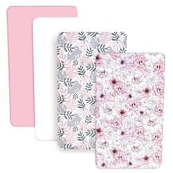 AMROSE 4 Pack Heavenly Soft Mini Crib Sheets, Microfiber Pack N Play Sheets Set for Baby Girls, Silk Touch Gentle Playard Sheet Portable Crib Sheet, Floral & Leaf