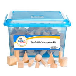 hand2mind Wood Geometric Solid Blocks, 3D Shapes, Classroom Kit (Set of 96)