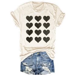 Beopjesk Valentine's Women's Wife's Day Graphic Tees Short Sleeve Heart Printed Shirts Blouse Tops