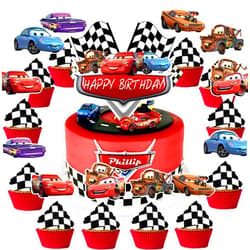 MLEDUY Cars Birthday Party Supplies - 25PCS Cars Party Favors Double Side Print Cake Toppers & Cupcake topper for Cars Party Decorations