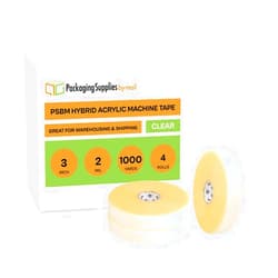 PackagingSuppliesByMail PSBM Machine Length Packing Tape, 3 Inch x 1000 Yards, 4 Rolls, Clear Hybrid Acrylic Packaging Tape
