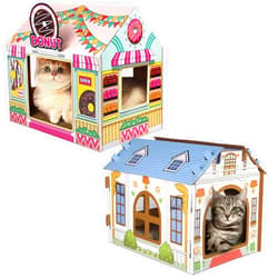 Sekam Cardboard Cat House with Scratcher/Catnip, Cat Play House for Indoor Cats Bundle