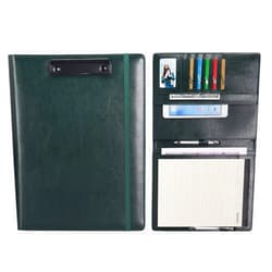 Wonderpool A4 Leather clipboard Folio Notepad with Interior Storage Pocket - Writing Padfolio File Document Case Holder for Office Travel School Hotel Hospital (A4,Green)