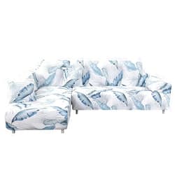 MIFXIN Sectional Sofa Covers L Shape Couch Slipcover 2pcs Stretch Elastic L-Type Chaise Sofa Couch Furniture Protector for Living Room Pets Kids (White Blue)