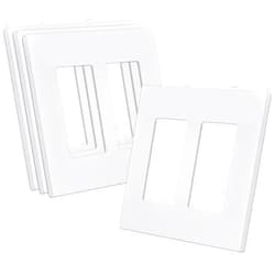CML Hardware CML Screwless Decorator Wall Plate, 2 Gang Outlet Covers, 4 Pack Decorative Light Switch Plates, Hidden Screw Smooth Face, Standard Size 4.68”X 4.72”, Impact Resistant, White