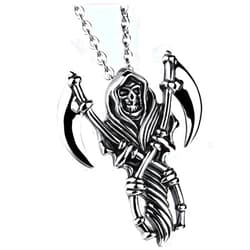 AZYOUNG Mens 316L Stainless Steel Retro Silver Grim Reaper Skull Head Pendant O-chain Necklace