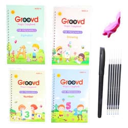 Groovd Children's Magic Copybooks - Reusable Grooved Writing Books for Kids - Handwriting Practice Workbooks, Calligraphy Learning Kit & Tracing Tools Set, 4 Books with Pen & Ink Refills (Ages 3-8)