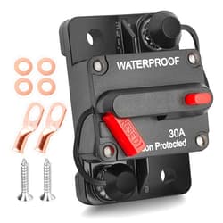 RED WOLF Car Circuit Breaker 30A AMP w/Manual Reset Switch Inline Fuse Holder Inverter 12V-48V DC for Motor Trolling Vehicles Audio Radio Solar System Protection with Wire Lugs Copper Washer Screws