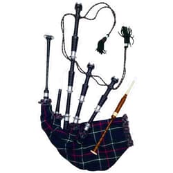 AAR Scottish Full size Rosewood Bagpipe Mackenzie Silver Plain Mounts Black Finish Scottish Highland Bagpipes with accessories (USA)