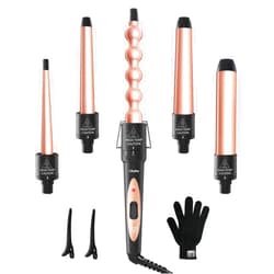 Ohuhu 5 in 1 Curling Wand Set: Ohuhu Curling Iron Wand 5Pcs 0.35 to 1.25 Inch Interchangeable Ceramic Barrel Heat Protective Glove 2 Clips Dual Voltage Hair Curler for Women Mother Girl Rose Gold