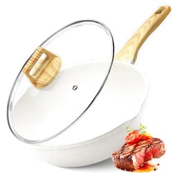 GiPP Nonstick Deep Frying Pan - 11 Inch Saute Pan with Lid Granite Induction Cookware, 4.5Qt Non Stick Woking Pan Skillet, PFOA PFOS APEO Free, White