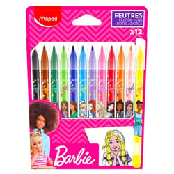 Maped – Barbie felt-tip pens – felt-tip pens for children – decorated felt-tip pens – medium point – washable ink – cardboard box of 12 colouring pens, 845418